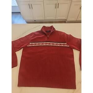 J. Crew Lambswool Quarter Zip Red Sweater Half Fair Isle Christmas Lambs Wool XL